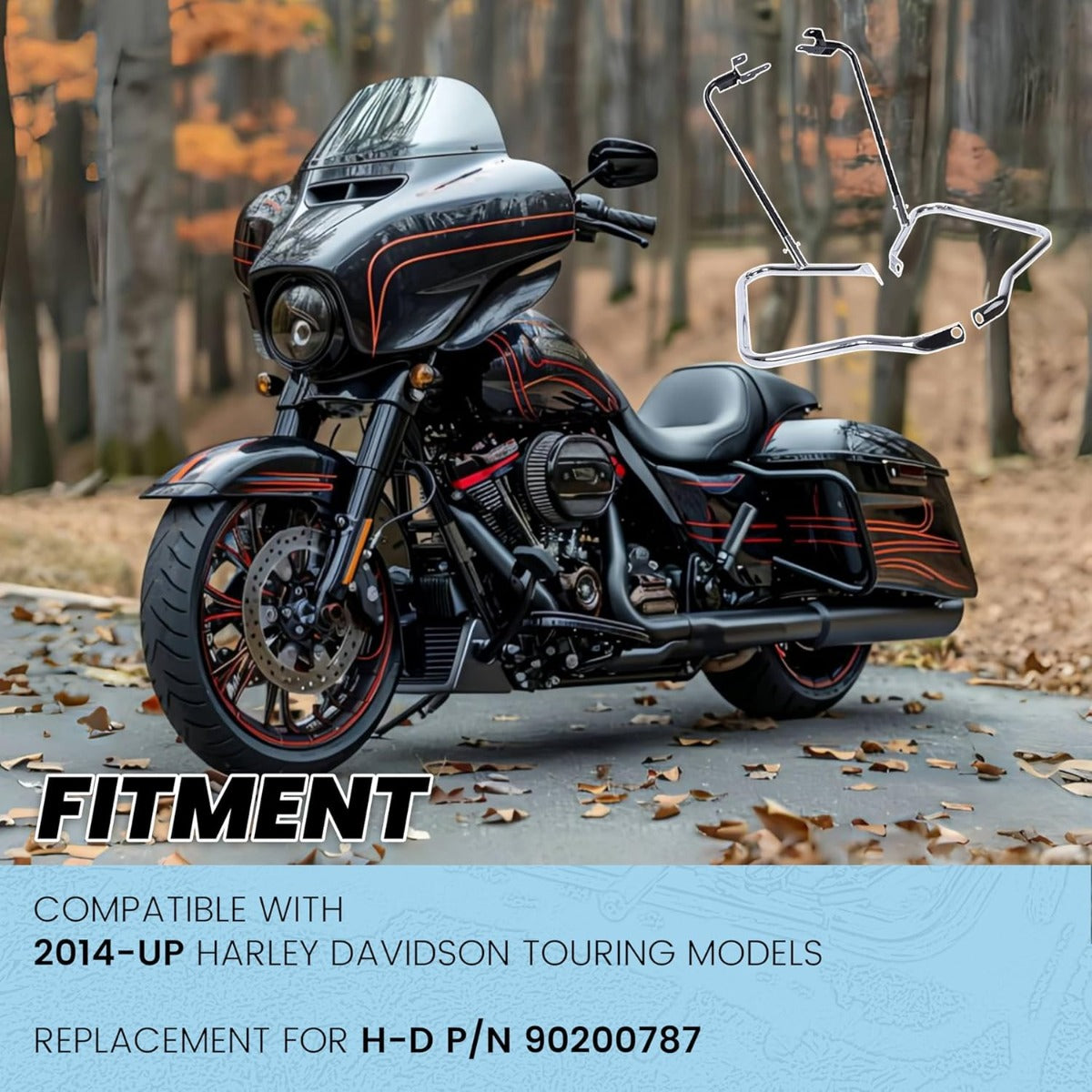 ECOTRIC Saddlebag Bracket Guard Bars Compatible with 2014-2024 Harley Davidson Touring Street Road Glide FLH Saddle Bags Guard Support Bar Mount Chrome & Black