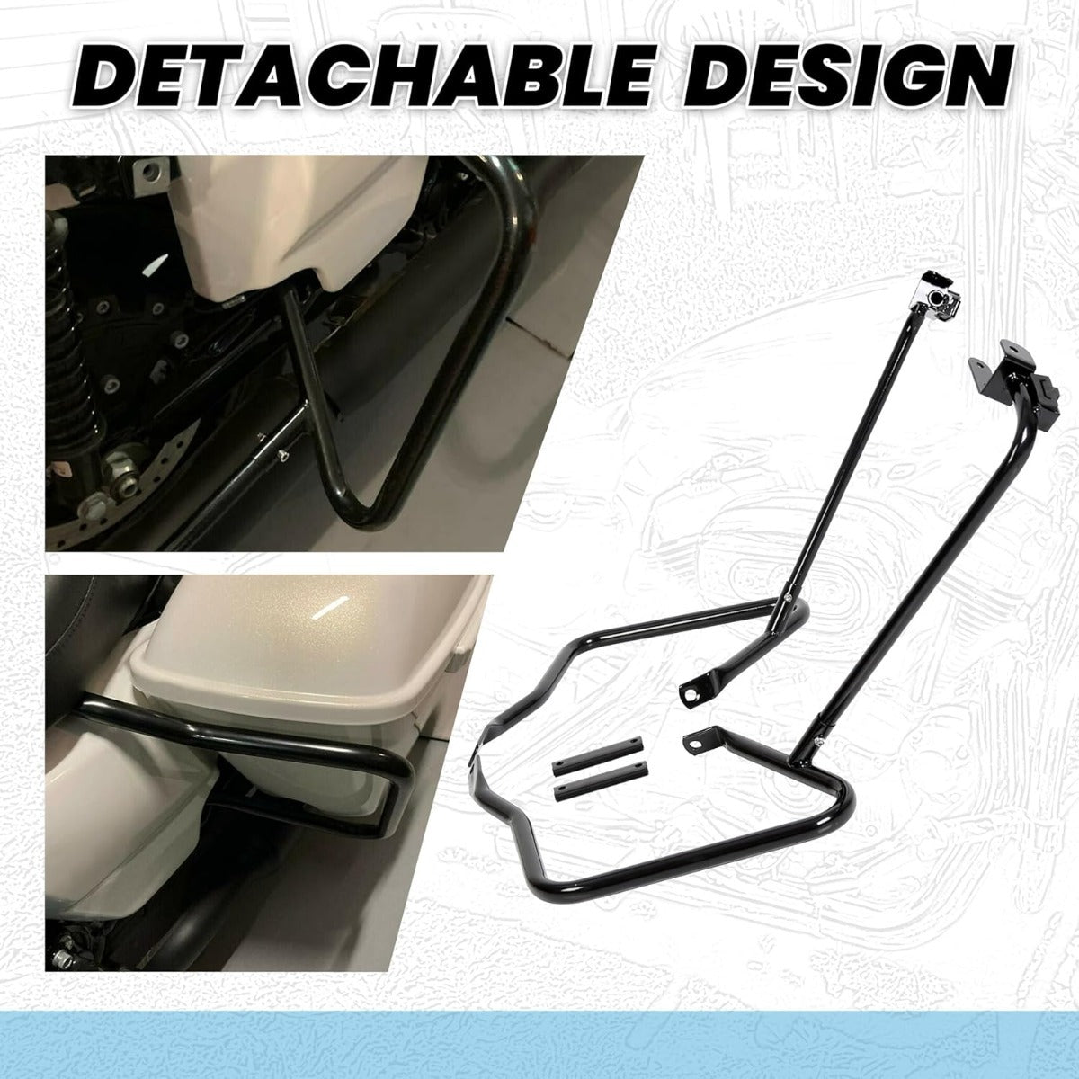 ECOTRIC Saddlebag Bracket Guard Bars Compatible with 2014-2024 Harley Davidson Touring Street Road Glide FLH Saddle Bags Guard Mount Black