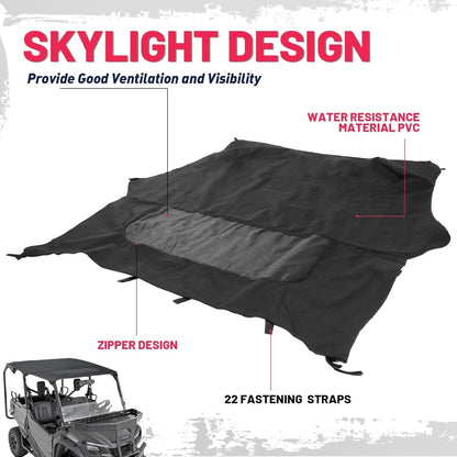 Soft Roof Top Compatible with 2016-2024 Honda Pioneer 1000-5 5P Roof Top with Zipper Mesh Window, Soft Top Sunshade UTV Accessories Shade Top Plastic Black