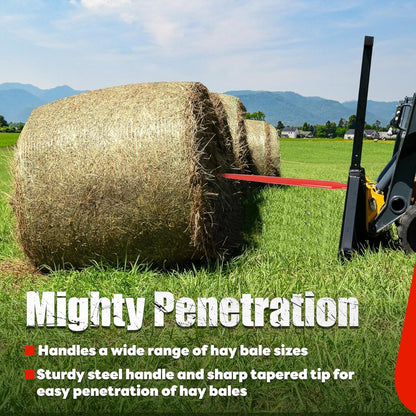 47 Inches Hay Bale Spear Compatible with Kubota Bobcat Buckets Tractors Loaders, Square Bale Quick Attach Hay Spike Forks Steel Powder Coated 1PCS -Red