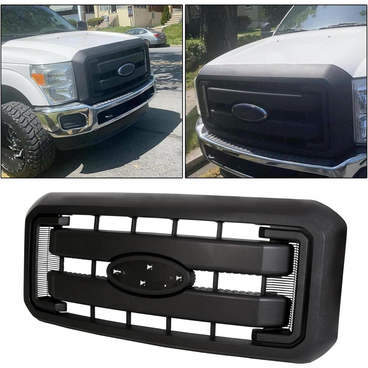 Front Radiator Grill Hood Grille Fit for 2011-2016 Ford F250 F350 F450 F550 Super Duty Black Replace for BC3Z8200AA BC3Z8200G BC3Z-8200-G (Without Center Emblem) LYAP-264-1S