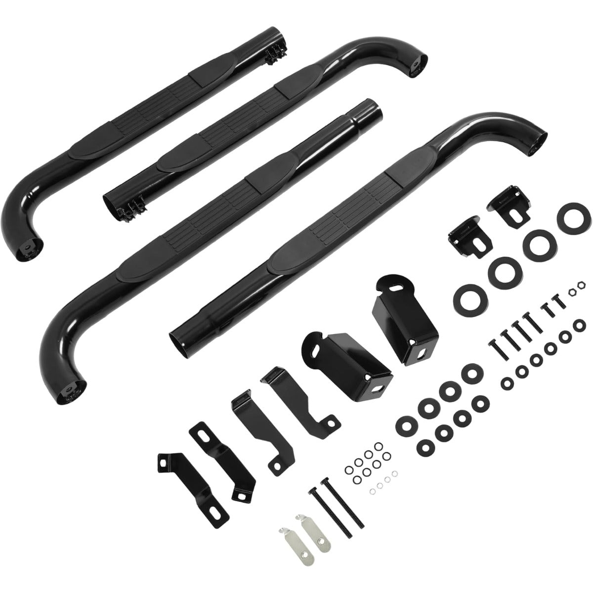 ALMULOO Pair Side Steps Compatible with 2004-2012 Chevy Chevrolet Colorado & GMC Canyon Crew Cab Running Boards Step Bars Steel+Plastic Powder Coated Black Left + Right Side