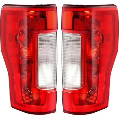 ECOTRIC Pair Tail Light Halogen Compatible with 2017-2019 Ford F250 F350 F450 Super Duty Pickup Rear Taillight Lamp Replacement for FO2800256 FO2801256 Clear Red Lens+Chrome Housing Left&Right Side