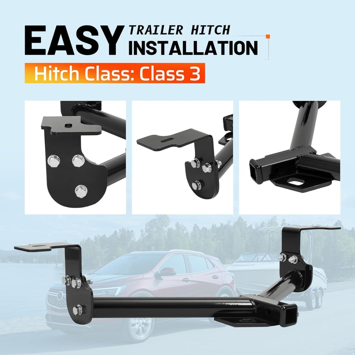 Class 3 Rear Trailer Hitch, 2 Inch Square Receiver Compatible with 2013-2022 Chevy Chevrolet Trax, Buick Encore 3500LBS Steel