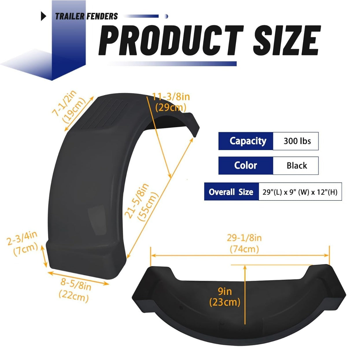 2 Pcs Trailer Fenders W/Steps Compatible with 13 Inches Diameter Wheels Tires Single-Axle Trailers Plastic Fenders Black LYAP-287S-2