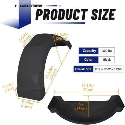2 Pcs Trailer Fenders W/Steps Compatible with 13 Inches Diameter Wheels Tires Single-Axle Trailers Plastic Fenders Black LYAP-287S-2