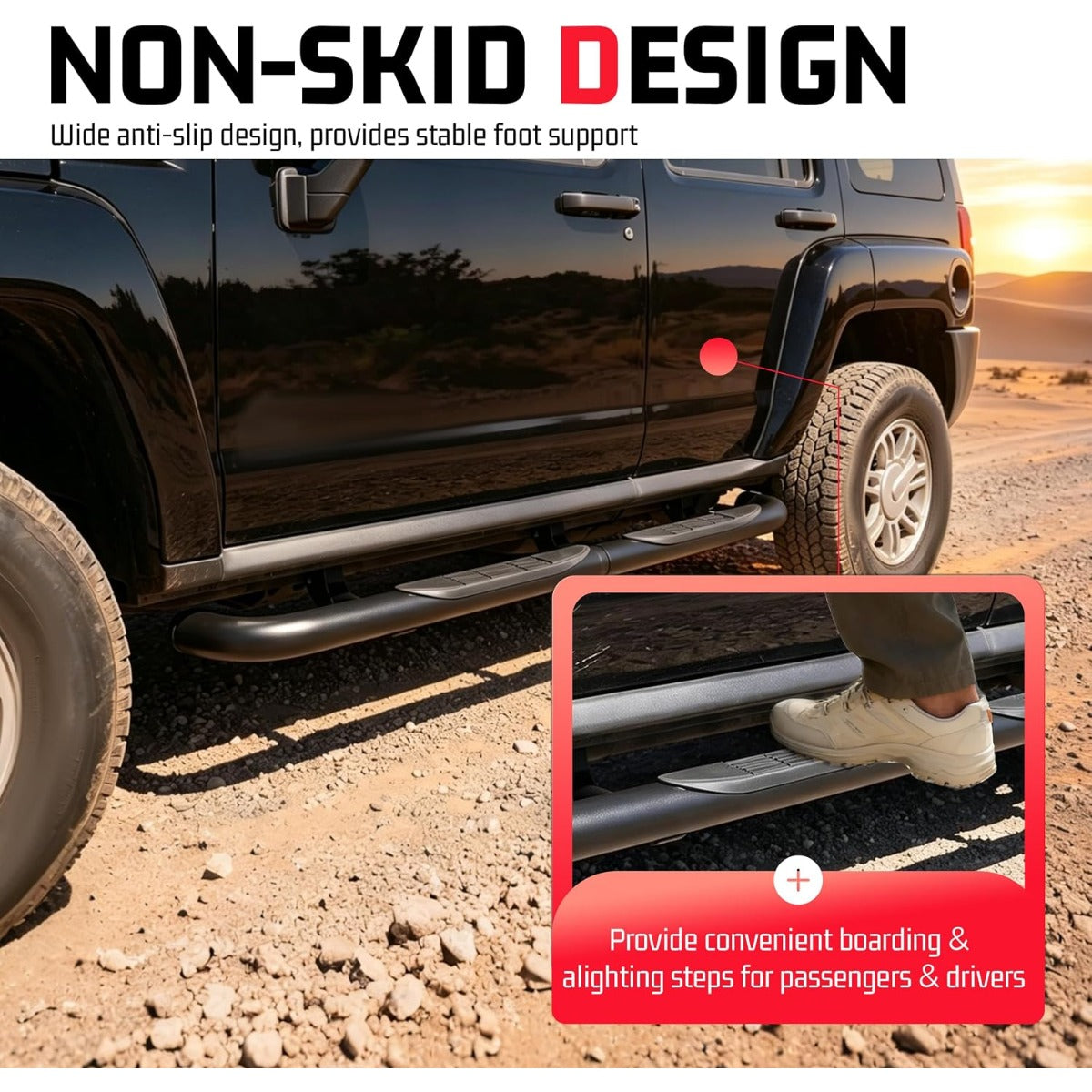 Running Boards Compatible with 2006-2010 Hummer H3 4-Door | Side Nerf Bars Running Boards Step Rails Steel+Plastic Powder Coated Black