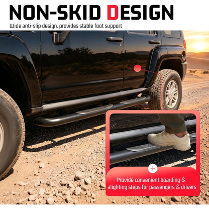 Running Boards Compatible with 2006-2010 Hummer H3 4-Door | Side Nerf Bars Running Boards Step Rails Steel+Plastic Powder Coated Black