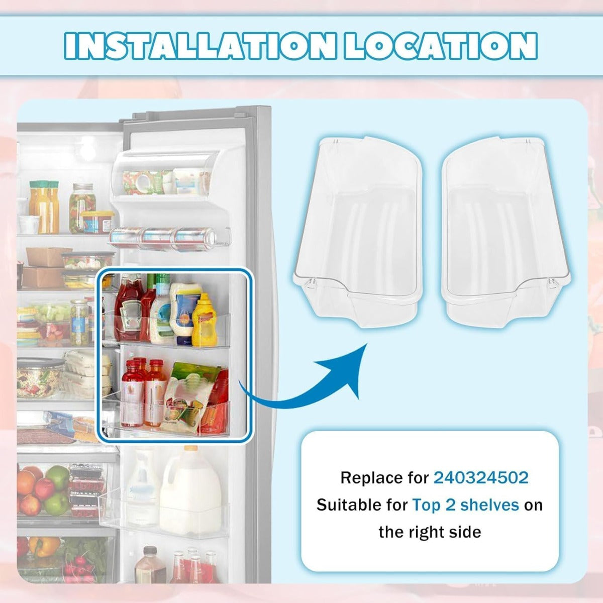 Kojem 240324502 AP2549806 Replacement Refrigerator Door Bin Shelf Compatible with Frigidaire Kenmore Electrolux Refrigerator Replacement for 844402 PS429767 AP429767 2 PCS Clear
