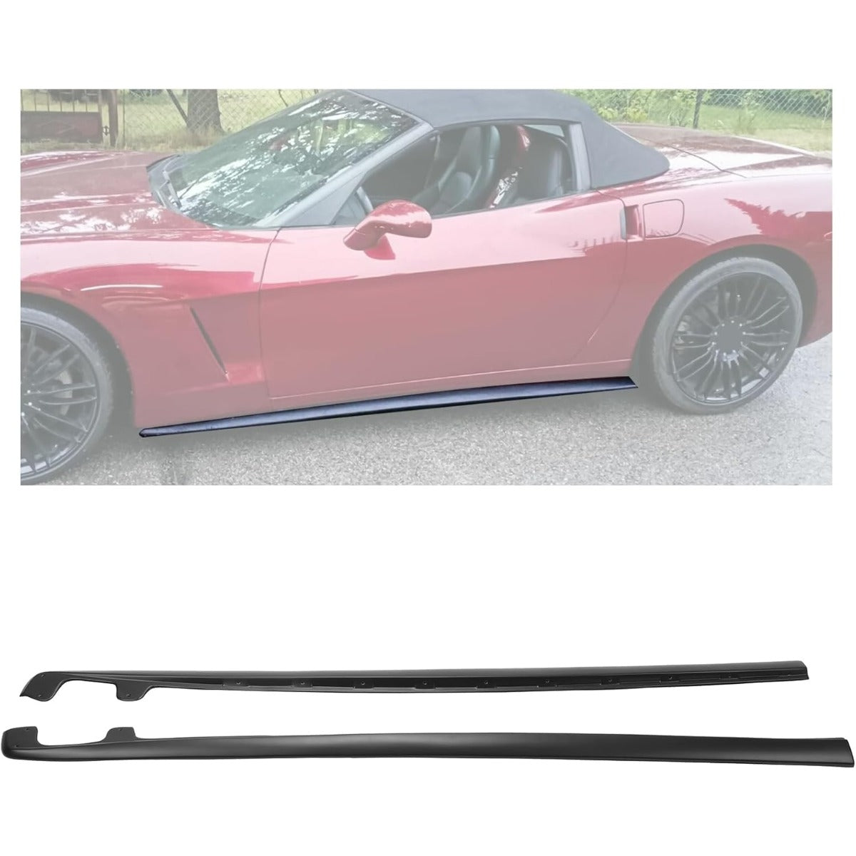 Side Skirts Extension Compatible with 2005-2013 Corvette C6 ZR1 Style Base Convertible 2-Door (05-13 Base Models) Painted Matte Black with Mud Flaps Rocker Panels Guard Body Kit Replacement