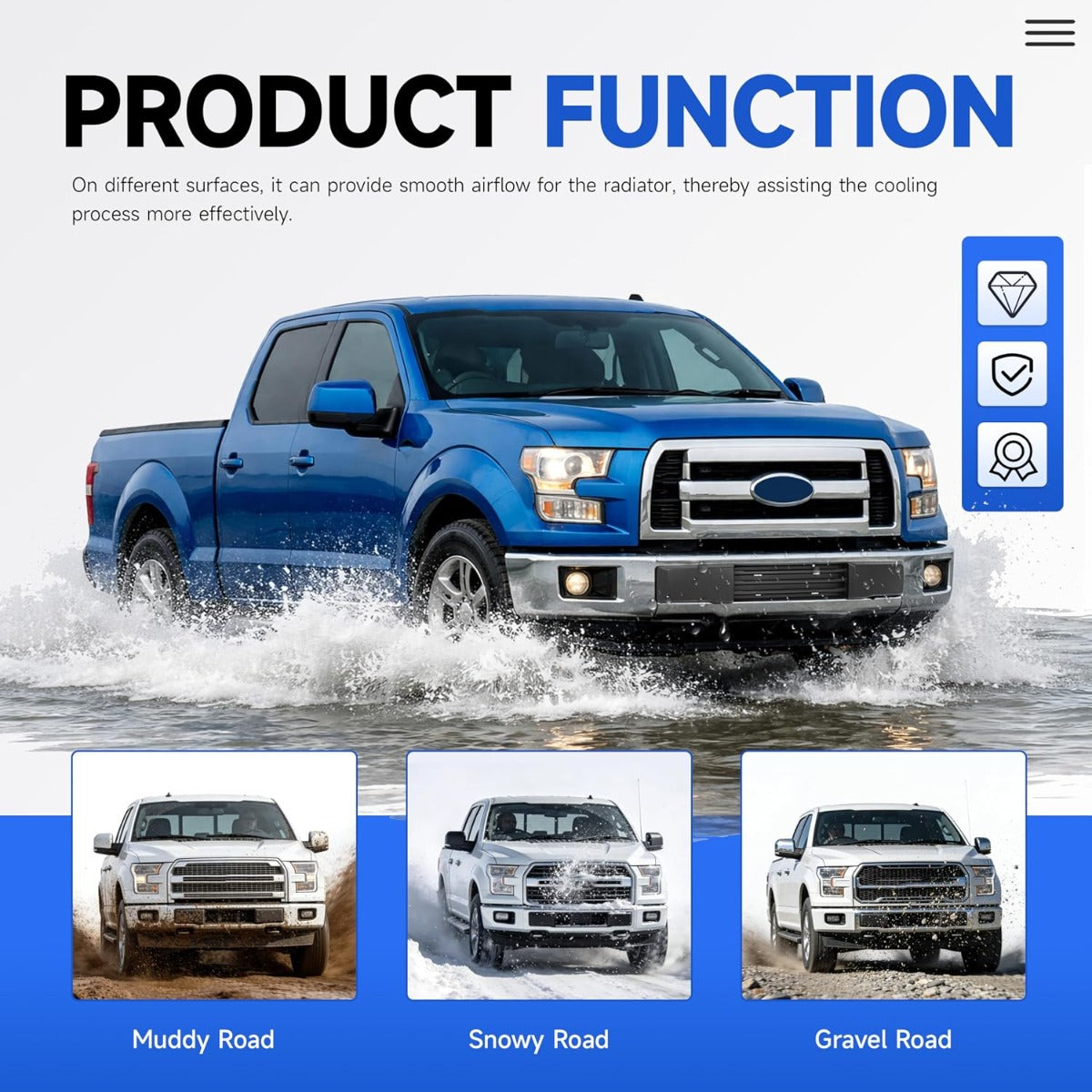 Front Bumper Cover Compatible With 2015 2016 2017 Ford F150 F-150 FO1044108 FL3Z-17E810-AA w/o Block Heater & Grille Shutters Lower Grille Trim Panel License Plate Bracket Mount Fascia Cover