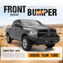 ALMULOO Front Bumper Compatible with 2009-2012 Dodge Ram 1500 w/Winch Plate, LED Lights & Bull Bar Steel Powder Coated(2 Packages)