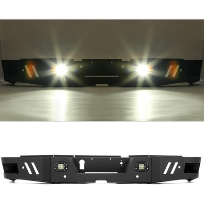 ALMULOO Rear Bumper Set of 3 pieces. Compatible with 2010-2024 Dodge Ram 2500 and 3500 models equipped with 2 x 18W LED lights