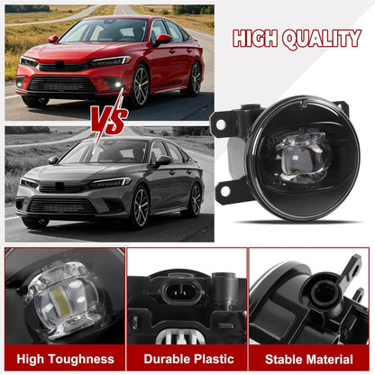 HECASA Pair LED Fog Lights w/Switch Wiring Harness Compatible with 2022-2024 Honda Civic Replacement for HO2593149 HO2592149 Front Bumper Fog Lamp Kit Clear Lens Driver&Passenger Side