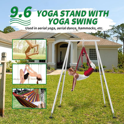KUAFU Yoga Stand with Yoga Swing Inversion Portable Stand Yoga Frame Yoga Sling Inversion Equipment Steel Silvery for Indoor and Outdoor Triangle Structure