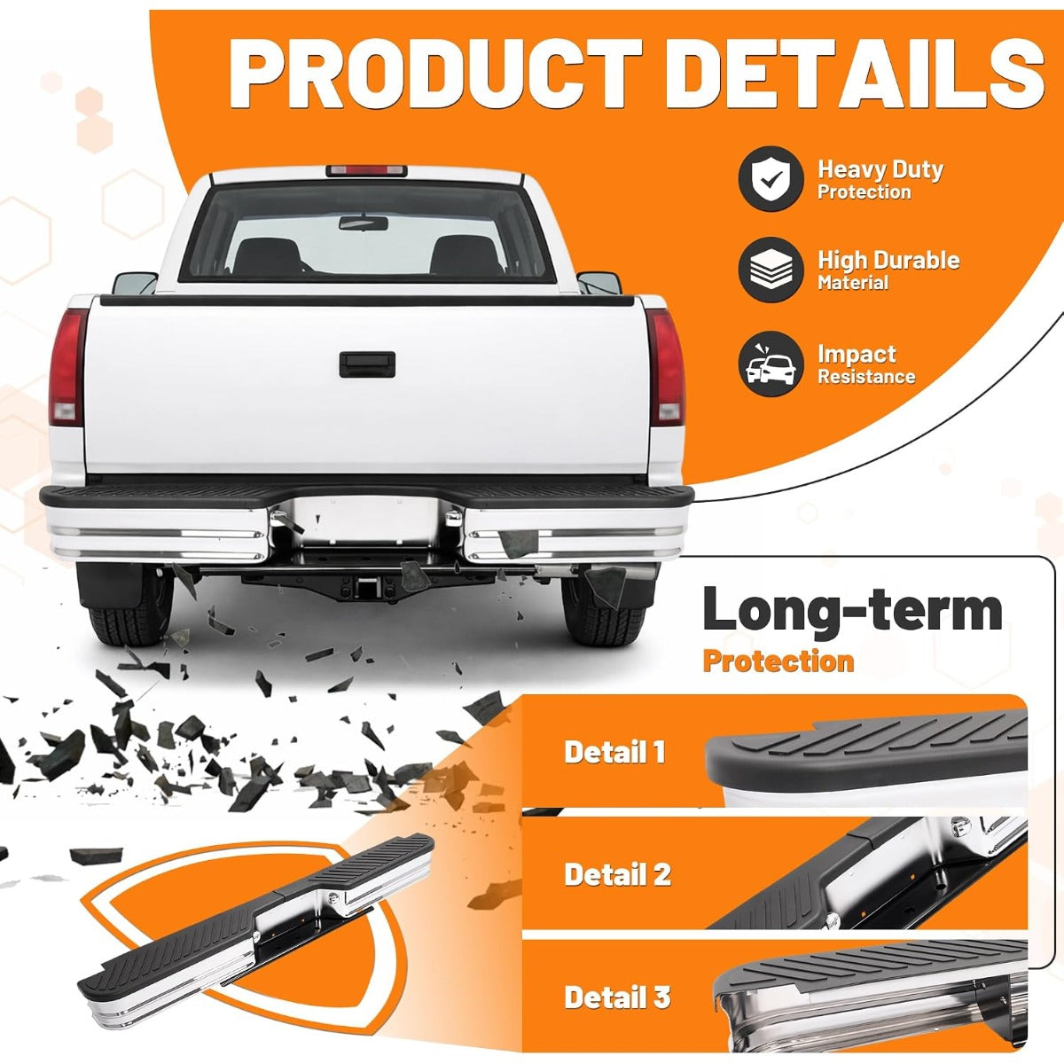 KUAFU Rear Bumper Compatible with 1967-1991 Chevy Chevrolet GMC C/K Fleetside,1972-1993 Dodge Fleetside Ram charger 1967-1998 Ford Bronco F250 F350HD Super Duty F-Series Styleside Silvery