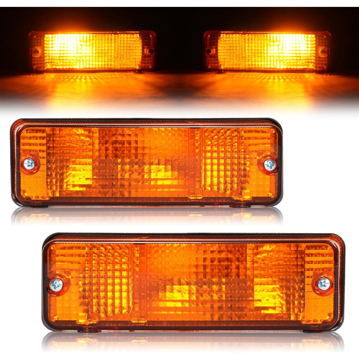 HECASA Turn Signal Lights Compatible with 1984-1988 Toyota 4Runner/Pickup, Front Bumper Lamps w/Bulbs Replacement for TO2521105 TO2530106, Left Driver And Right Passenger Side Yellow Lens