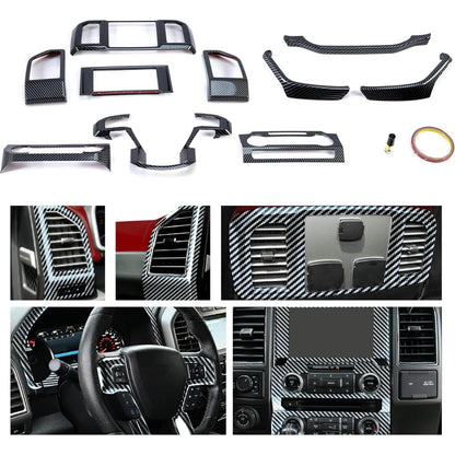Kojem Interior Center Console Dashboard Trim Compatible with 2015-2020 Ford F150 Steering Carbon Fiber Style Wheel Trim & Navigation Panel Cover