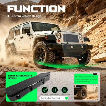 Fuel Tank Skid Plate Guard Compatible with 2007-2018 Jeep Wrangler 4 Door Replacement for 52059747AD 52059747AE 52059747AF 52059747AG Steel Powder Coated