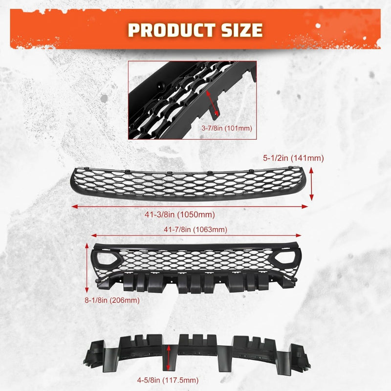 Upper Lower Grill Compatible with 2015-2023 Dodge Charger SRT Scat Pack Daytona 68394592AA 68417505AB Air Inlet Dual Kit Mesh Grille Guard Bezels LYAP-335-1