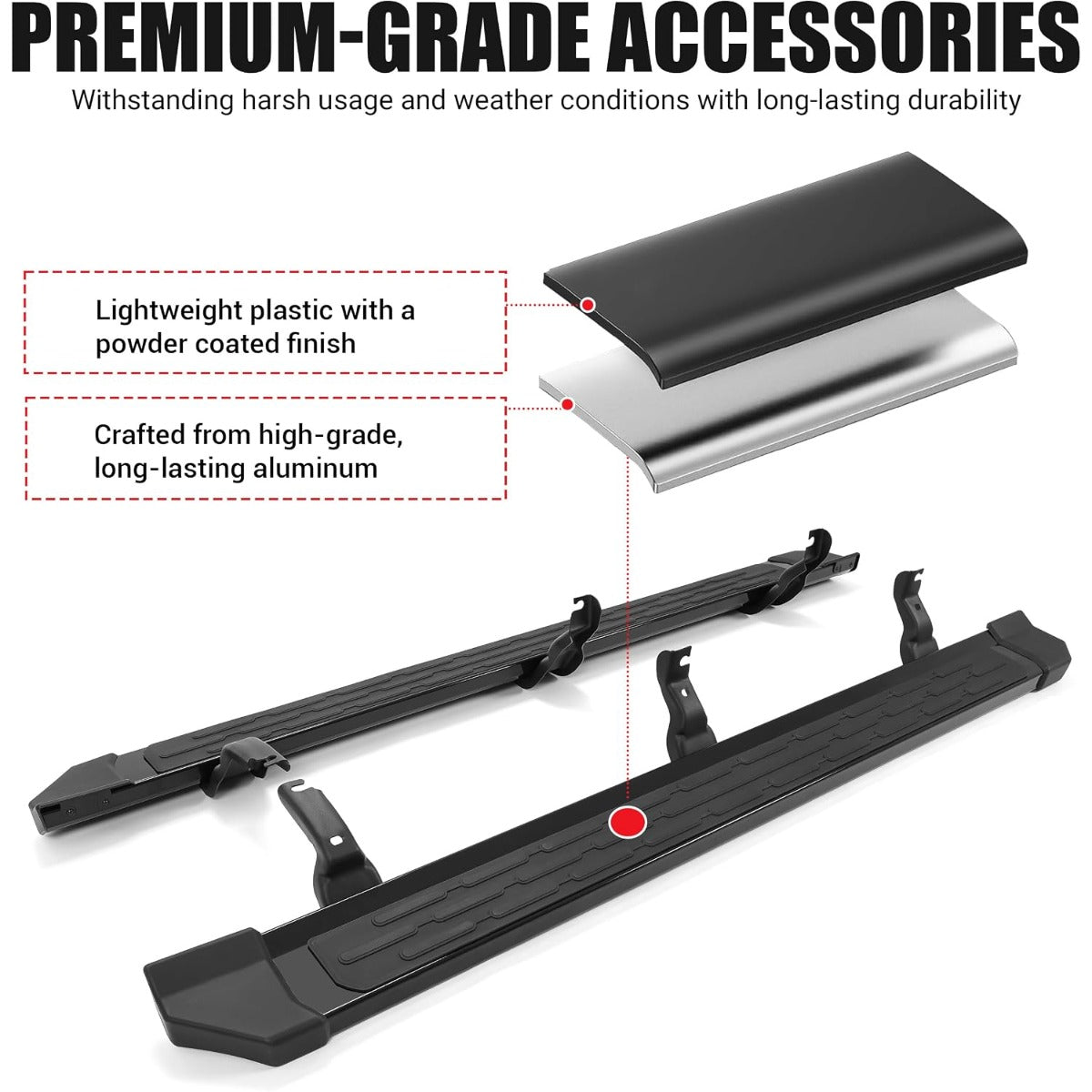 HECASA Running Boards Compatible with 2021-2025 Ford Bronco 4 Door Side Steps Nerf Bars Side Steps Rock Rail Aluminum + ABS Black Platform Style
