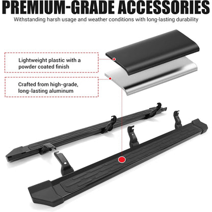 HECASA Running Boards Compatible with 2021-2025 Ford Bronco 4 Door Side Steps Nerf Bars Side Steps Rock Rail Aluminum + ABS Black Platform Style