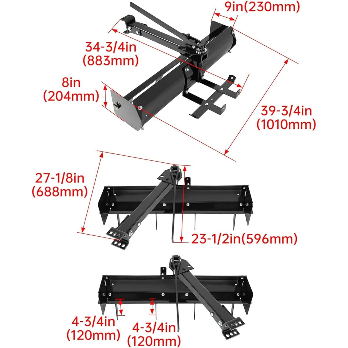 42 Inches Tractor Sleeve Hitch Tow Behind Box Scraper Steel Powder Coated with Screws and Pins, NN2067