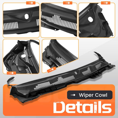 Windshield Wiper Cowl Panel Grille Compatible with 09-18 Ram 1500 | Compatible with 2009-2018 Dodge Ram 1500 2500 3500 & 2019-2024 Ram 1500 Classic; Replacement for 55112305AB 55112305AC