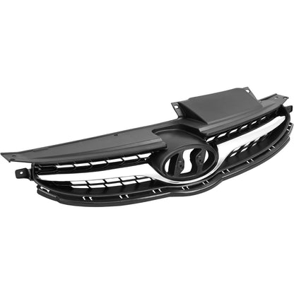 Front Upper Grille Compatible with 2011-2013 Hyundai Elantra Sedan 86350-3X000 Bumper Radiator Hood Grill Assembly Chrome Black+Silvery