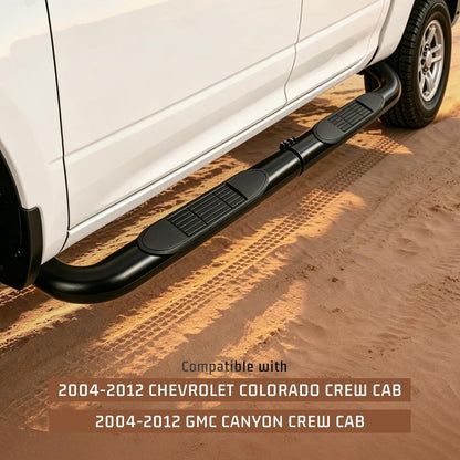 ALMULOO Pair Side Steps Compatible with 2004-2012 Chevy Chevrolet Colorado & GMC Canyon Crew Cab Running Boards Step Bars Steel+Plastic Powder Coated Black Left + Right Side