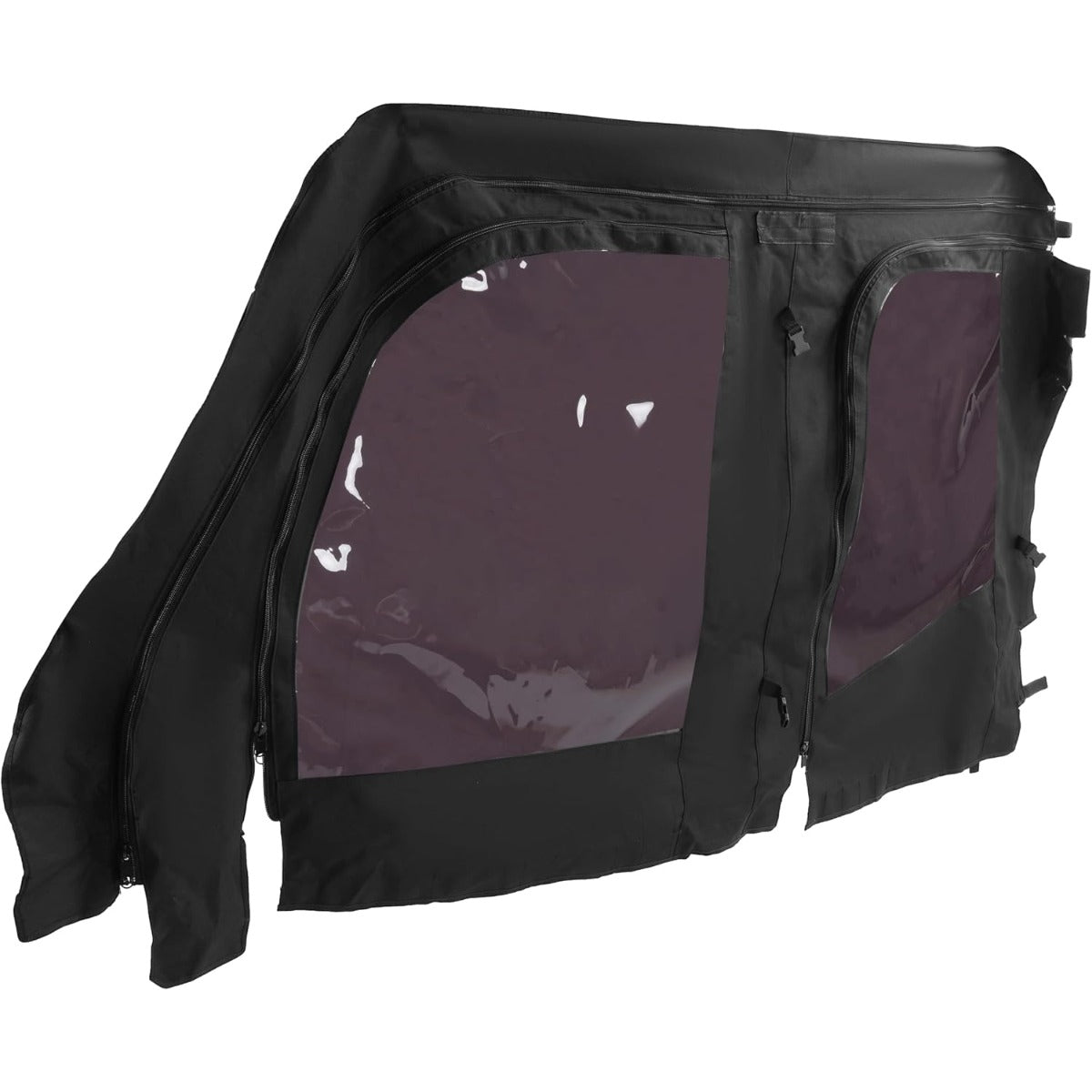 UTV Upper Half Soft Door+Soft Top+Rear Window W/Zipper Compatible with Kawasaki Mule Pro FXT Cab Enclosure Black+Tinted Plastic
