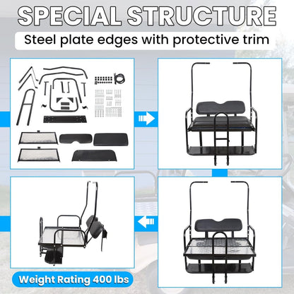 Black Rear Flip Back Seat Compatible with 1982-2000.5 Club Car DS Model Golf Cart 1102 LBS Weight Capacity Heavy Duty Steel Frame Flip Folding Rear Back Seat Kit LYA-100