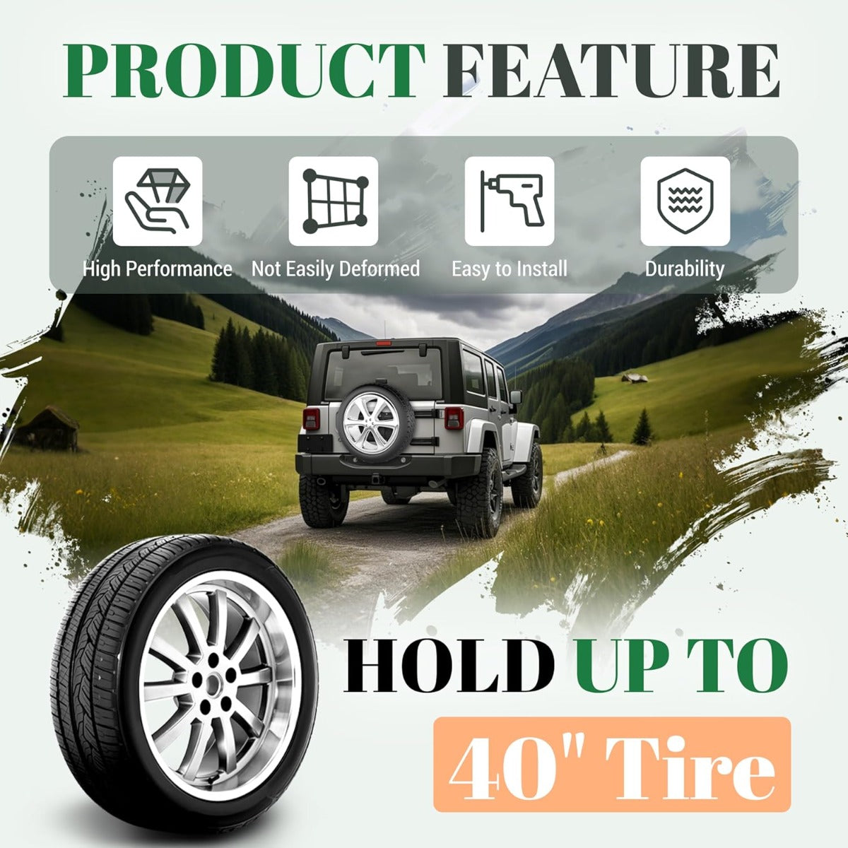 Heavy Duty Spare Tire Carrier Up to 40 inches Spare Wheel Compatible with 2007-2018 Jeep Wrangler JK JKU Spare Tire Lift Carrier Holder Rack Steel Powder Coated Black