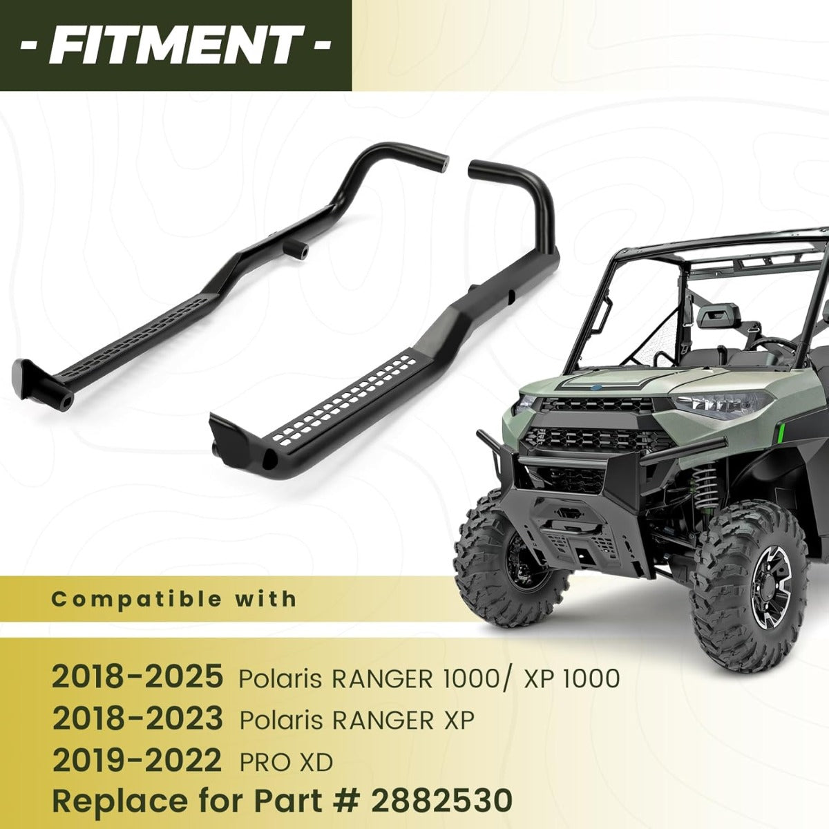 Kojem Rock Guards Sliders Side Steps Compatible with 2018-2025 Polaris Ranger 1000/ XP 1000, 2018-2023 Polaris Ranger XP, 2019-2022 PRO XD Nerf Bars W/Boot Scraper 2882530