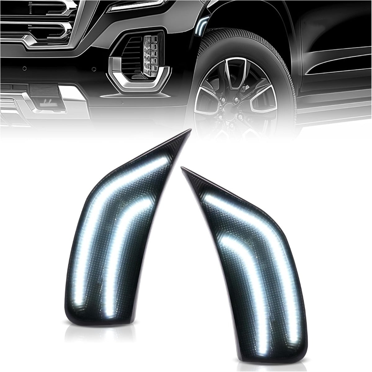 HECASA Front LED Side Marker Light Compatible with 2021-2024 GMC Yukon/Yukon XL/Yukon Denali Chevy Chevrolet Tahoe Cadillac Escalade/Escalade ESV 5th Suburban 12th Smoke Lens White Light