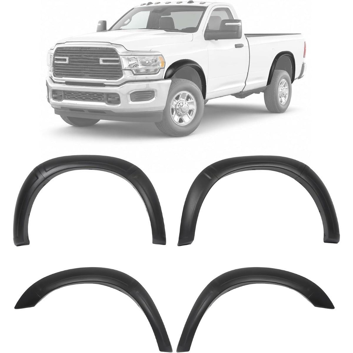10Pcs Fender Flares Compatible with 2019-2025 Ram 2500 3500 | 22-23 Models w/o Lower Body Cladding Trim Plastic(PP) Wheel Arch Covers Textured Black