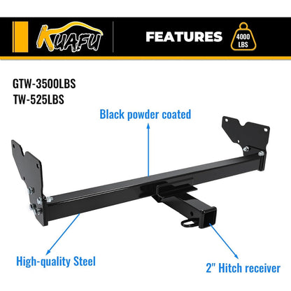 2-Inch Receiver Class 3 Trailer Hitch Compatible with 2018-2024 Volkswagen Tiguan All Black Towing Hitch Receiver
