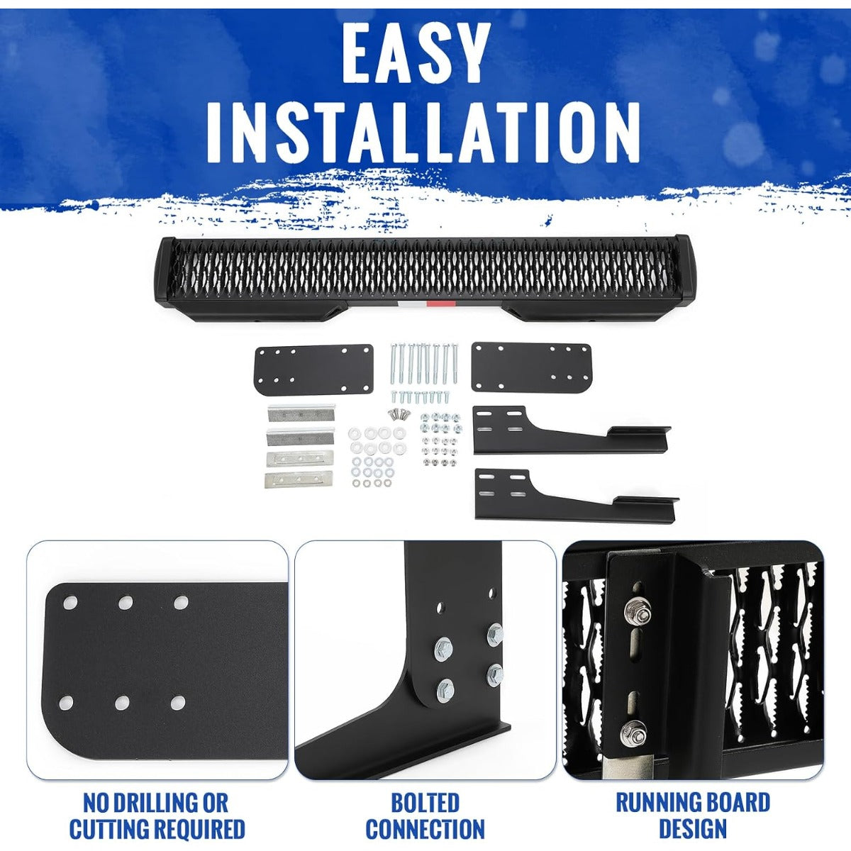 7" Rear Grip Step Compatible with 2007-2023 Mercedes-Benz Sprinter 1500 2500 Rear Step Bar Side Steps Running Board w/Dock Bumper & Reflective Tape Black Steel