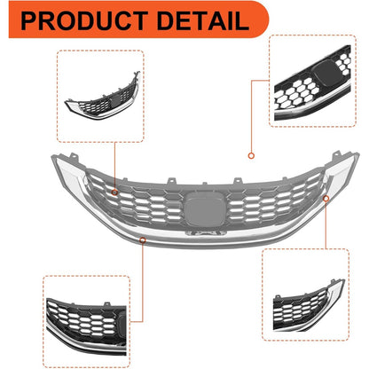 Front Grill Compatible with 2013 2014 2015 Honda Civic Sedan HO1200216 HO1202109 71121TR3A01 71122TR3A01 Front Bumper Hood Grille W/Chrome Molding