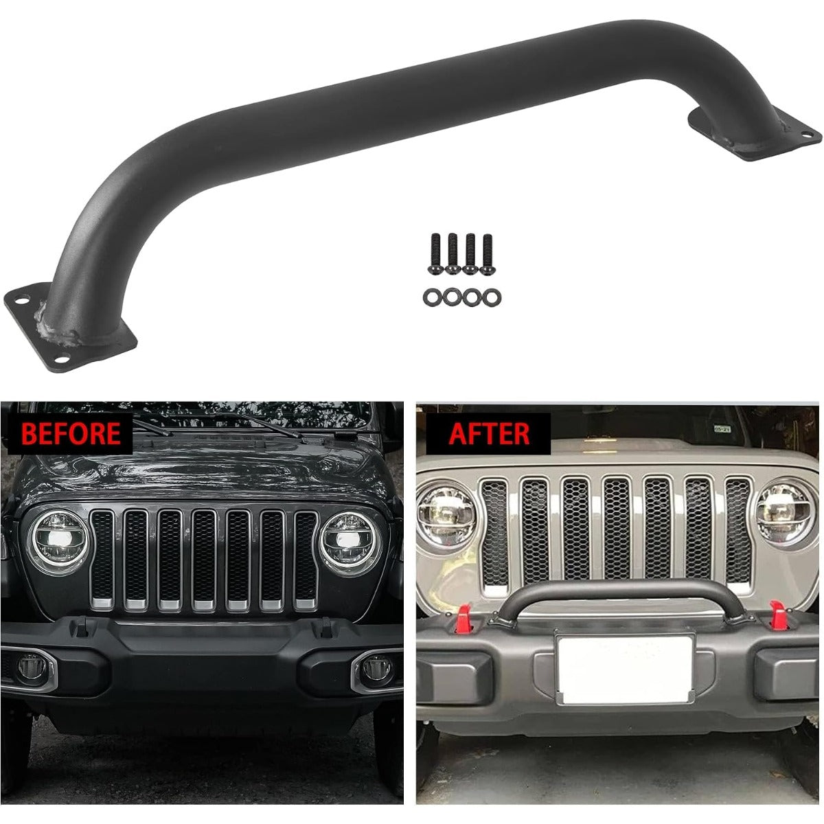 KUAFU 3-1/8 Inch Height Brush Guard Compatible With 2018-2026 Jeep Wrangler JL 2020-2026 Gladiator JT 82215351 Rubicon Brush Guard Front Bumper Grille Guard Protector Brush Push Bar