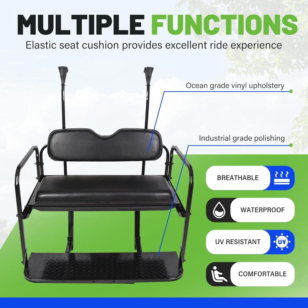 Flip Folding Rear Back Seat Kit Compatible with 2004 and Up Club Car Precedent/Tempo/Onward Gas or Electric Models Golf Cart Flip Rear Seat Kit Fold Down Black LYA-098SA+LYA-098SB