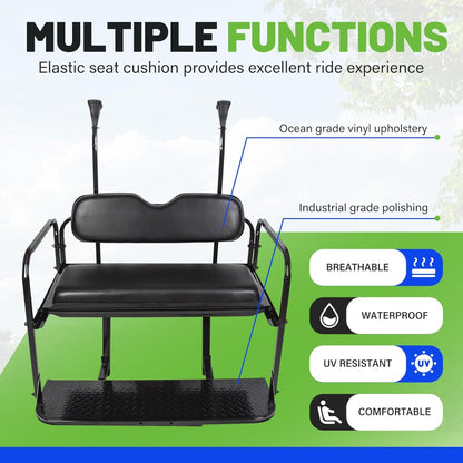 Flip Folding Rear Back Seat Kit Compatible with 2004 and Up Club Car Precedent/Tempo/Onward Gas or Electric Models Golf Cart Flip Rear Seat Kit Fold Down Black LYA-098SA+LYA-098SB