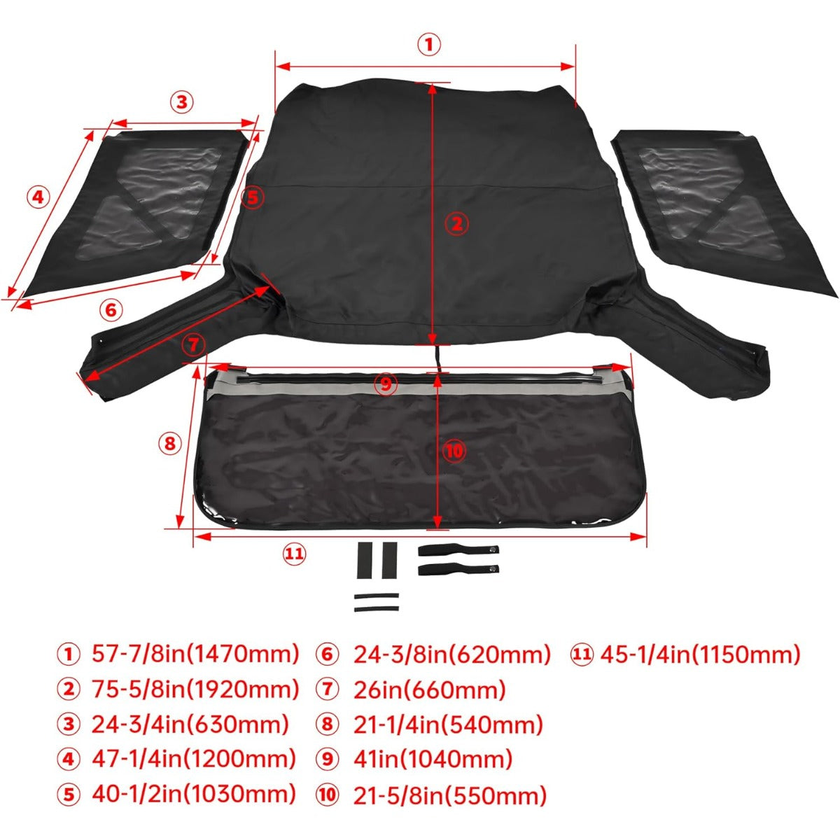 Replacement Soft Top  for  2010-2018 Jeep Wrangler JK 2-Door with Removable Side and Tinted Window, Black Premium Sailcloth Vinyl Soft Roof Cover