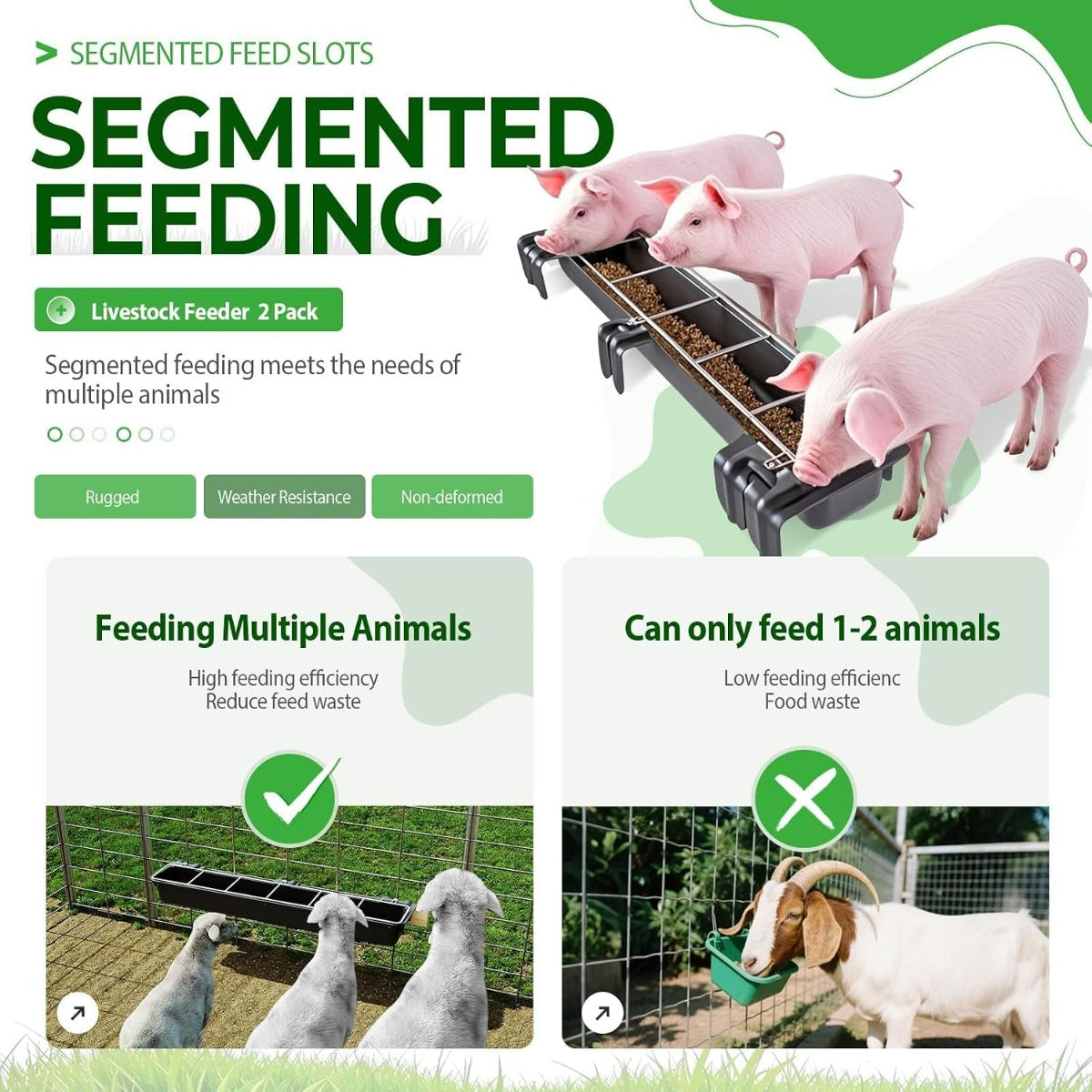 37.63In Goat Feeder, 2.5 Gallon Livestock Feeding Rack, Divided and