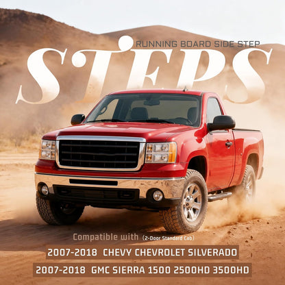 ALMULOO Running Boards Compatible with 2007-2018 Chevy Chevrolet Silverado & GMC Sierra 1500 2500HD 3500HD 2-Door Standard Cab Side Steps Boards Step Bars