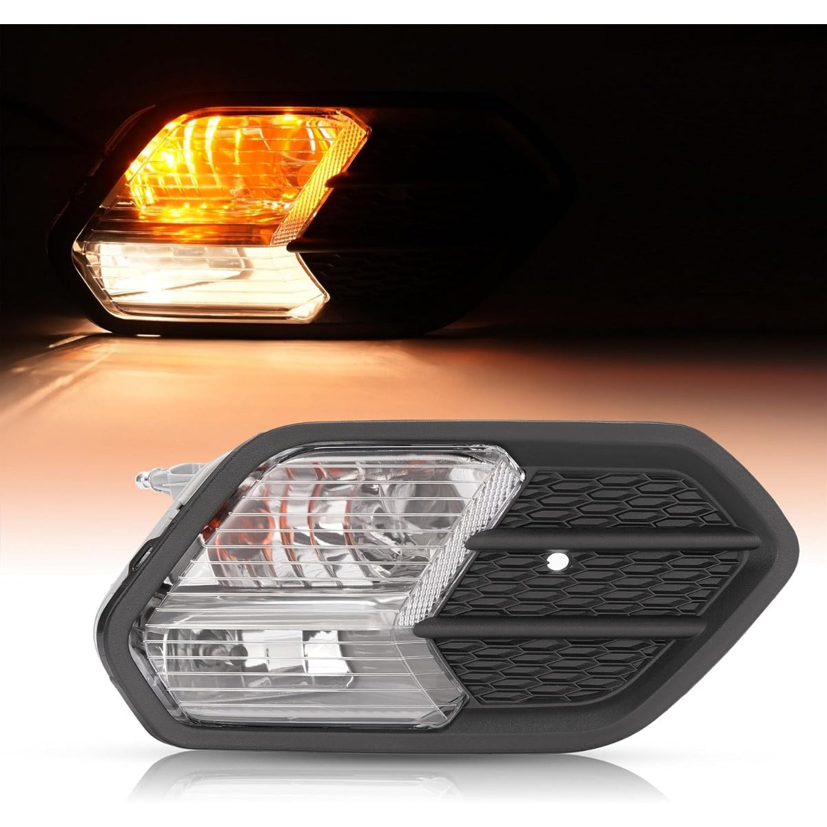 HECASA Front Right Fog Light&Bezel Compatible with 2017-2019 Ford Escape Kuga Front Bumper Fog Driving Light Lamp Black Cover Trim Clear Lens Replacement for FO2521194 FO1039164 Passenger Side