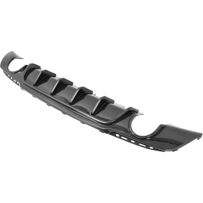 KUAFU Rear Bumper Diffuser Compatible with 2015-2023 Chrysler 300 Models Dual Round Exhaust Shark Fin Rear Bumper Lower Spoiler Valance Diffuser Lip Splitter Plastic(ABS) Carbon Fiber Color