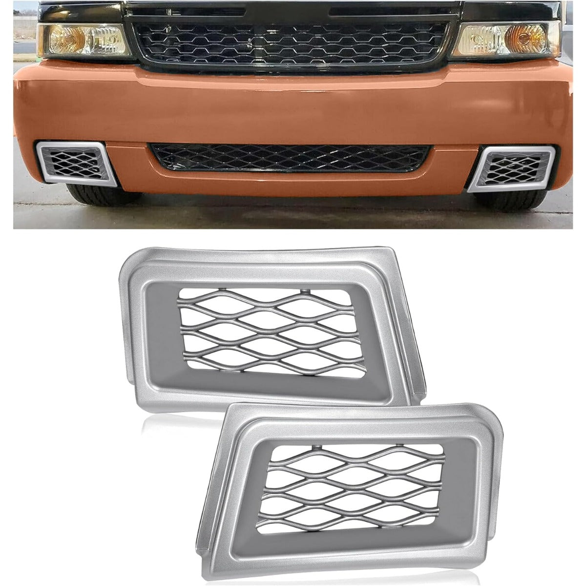 Bumper Caliper Air Duct Set Compatible with 2003-2007 Chevy Silverado 1500 Silver Front Right & Left Air Duct Cover