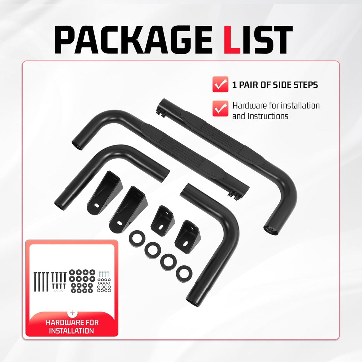 Pair Side Steps Compatible with 1994-2002 Dodge Ram 1500 2500 3500 Regular/Standard Cab Running Boards Step Bars Steel+Plastic Powder Coated Black Left + Right Side
