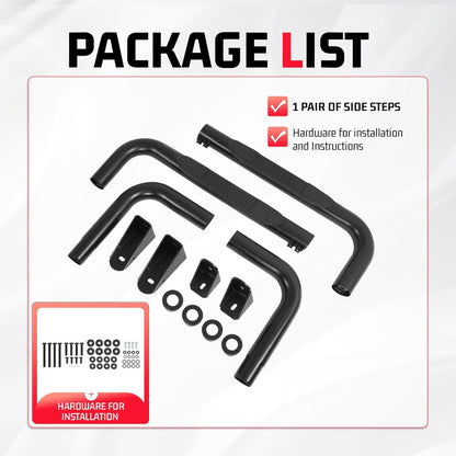 Pair Side Steps Compatible with 1994-2002 Dodge Ram 1500 2500 3500 Regular/Standard Cab Running Boards Step Bars Steel+Plastic Powder Coated Black Left + Right Side